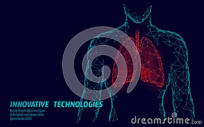 Man silhouette healthy lungs 3d medicine model low poly. Triangle connected dots glow point. Online doctor World Vector Illustration