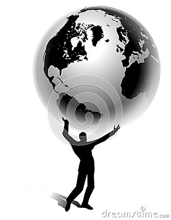 Man Silhouette Holding Earth in Hands Cartoon Illustration