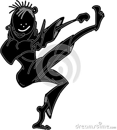 Man silhouette karate humor freehand smile sketch Vector Illustration
