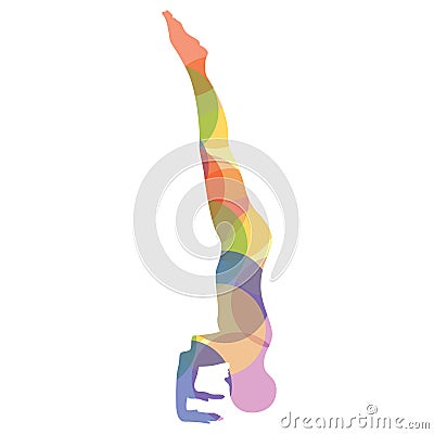 man silhouette practising yoga in supported headstand pose. Vector illustration decorative design Vector Illustration