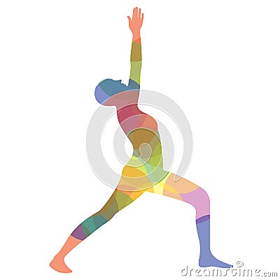 man silhouette practising yoga in warrior i pose. Vector illustration decorative design Vector Illustration
