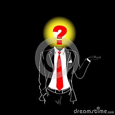 Man Silhouette Suit Red Tie Question Mark Sign Head Black Vector Illustration