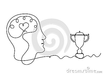 Man silhouette trophy as line drawing on white Stock Photo