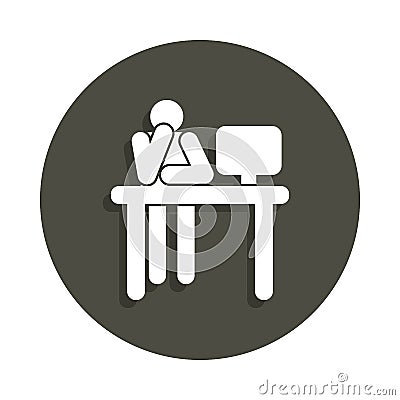 Man silhouette working on computer icon in badge style. One of Pictograms collection icon can be used for UI, UX Stock Photo