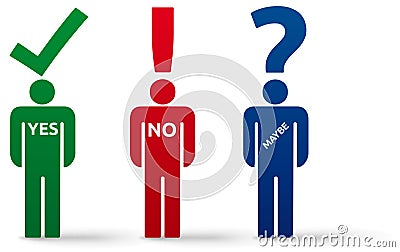 Man silhouette with Yes, No, Maybe think sign and shadow - isolated on white background Vector Illustration