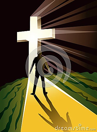 Man silhouetted in bright cross Vector Illustration