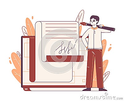 Man sing contract, electronic signature documents. Sign business deal, businessman sign arrangement documents flat vector Vector Illustration