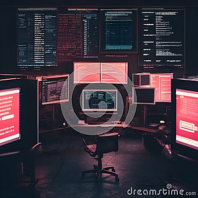 a man sits in a chair in front of a computer screen Into the Matrix Immersive Exploration of Hacker Stock Photo