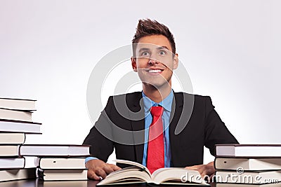 Man sits struck by an idea Stock Photo