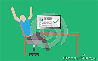 Man sitting in a chair at the computer Stock Photo