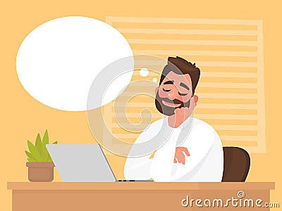 Man sitting at his desk dreams about something Cartoon Illustration