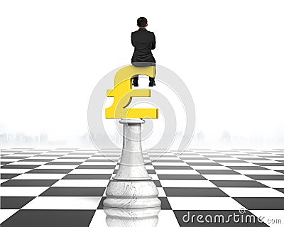 Man sitting on pound symbol of money chess, 3D rendering Stock Photo