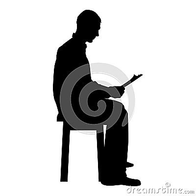 Man sitting reading Silhouette concept learing document icon black color illustration Vector Illustration