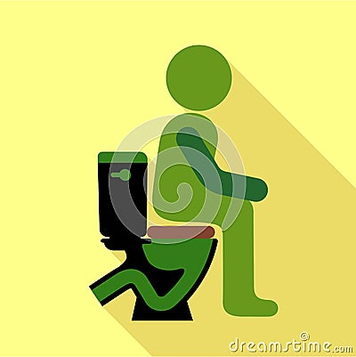 Man sitting on the toilet icon, flat style Vector Illustration