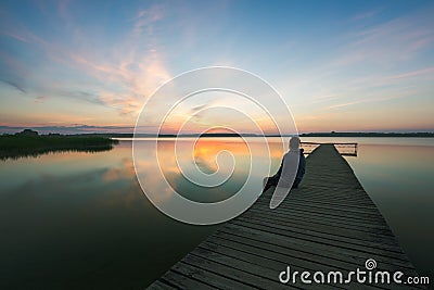 Wooden jetty on lake Stock Photo