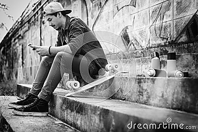 Man Skateboarder Lifestyle Relax Hipster Concept Stock Photo