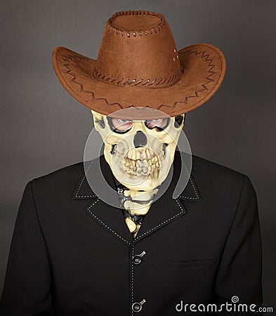 Man - skeleton in leather cowboy hat Stock Photo