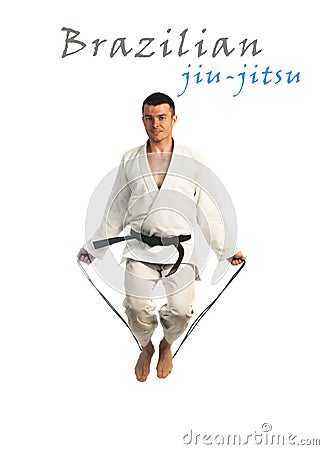 Man skipping and practicing Brazilian jiu-jitsu Stock Photo