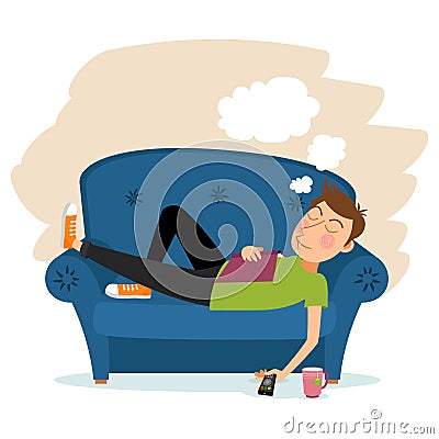 Man sleep on sofa Vector Illustration