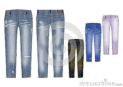 Man slim fit distressed denim pant in various shade design template Stock Photo