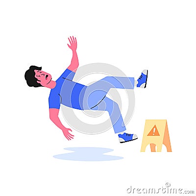 Man slip and fall on the wet floor concept of something went wrong oops empty state illustration Vector Illustration