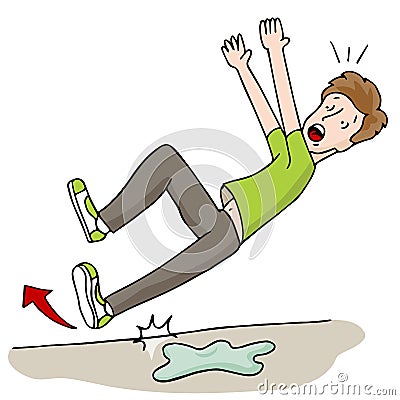 Man Slipping on Wet Foor Vector Illustration