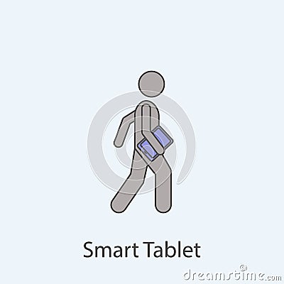 man with smart tablet 2 colored line icon. Simple colored element illustration. Outline symbol design from man with bag set on Cartoon Illustration