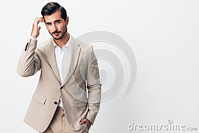 man beige business guy portrait happy copyspace handsome smiling suit businessman Stock Photo