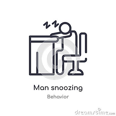 man snoozing outline icon. isolated line vector illustration from behavior collection. editable thin stroke man snoozing icon on Vector Illustration
