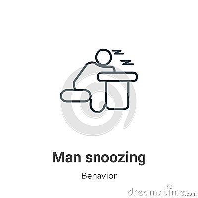Man snoozing outline vector icon. Thin line black man snoozing icon, flat vector simple element illustration from editable Vector Illustration