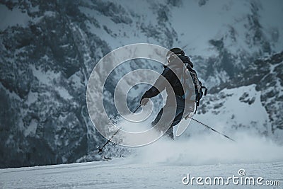 snowboarder rides on the slope. ski resort. Space for text Stock Photo