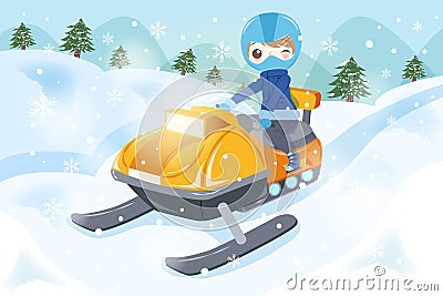 Man is snowmobiling Vector Illustration