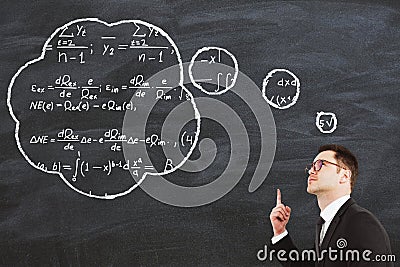 Man solves the equation and has idea concept Stock Photo