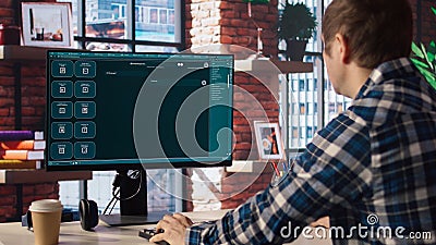 Man solving personal tasks with AI LLM chatbot answering prompts Stock Photo