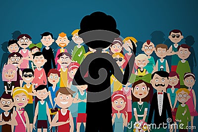 Man Speaking to Audience. Person Silhouette on Conference Giving Speech Vector Illustration