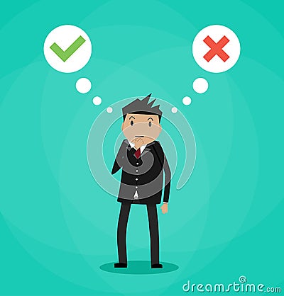 Man and speech bubbles with checkmarks Vector Illustration
