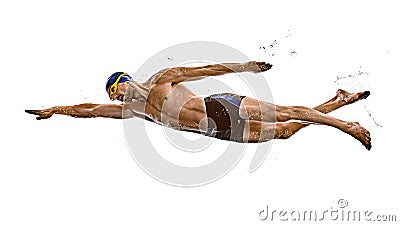 Man sport swimmer swimming isolated white background Stock Photo