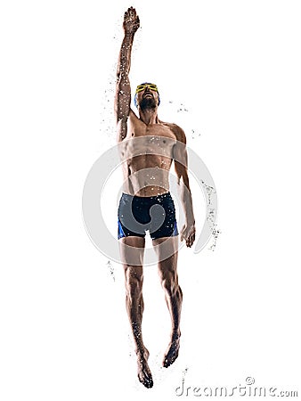 Man sport swimmer swimming isolated white background Stock Photo