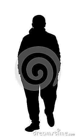 Man in sport wear walking the street vector silhouette illustration. Boy with hands in pockets in sweat suit and sneakers. Vector Illustration