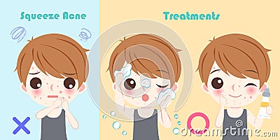 Man with squeeze acne problem Vector Illustration