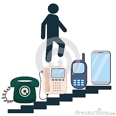 Man on the stairs goes up evolution of phone vector illustration design Vector Illustration