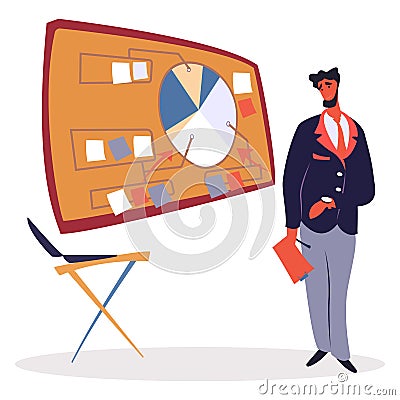 Man Stand near Chart Board on Business Appointment Vector Illustration