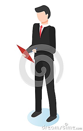 Man Stand with Notepad, Manager Work on Analysis Vector Illustration