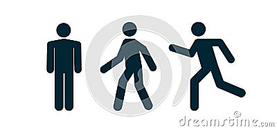 Man stand walk and run pictogram icon. Man pedestrian sign people and road traffic vector silhouette Vector Illustration