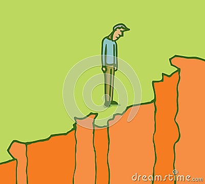 Man standing on the edge of a cliff Vector Illustration