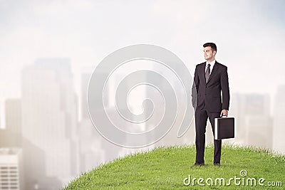 Man standing in front of city landscape Stock Photo