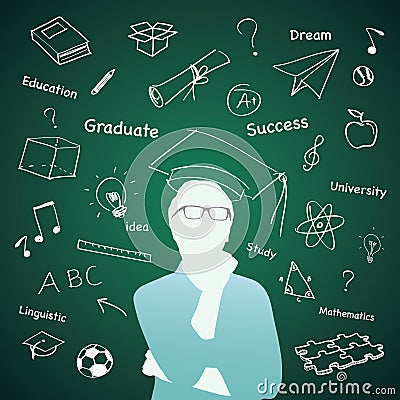 Man standing in front of idea on the blackboard. Vector Illustration