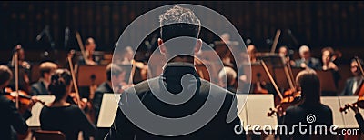 Man Standing in Front of Orchestra Stock Photo