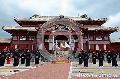 The man standing in front of Shuri castle, Okinawa Editorial Stock Photo