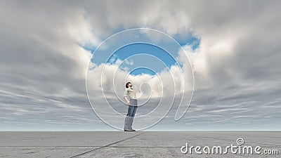 Man standing looking at the sky Cartoon Illustration